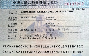 Extension du visa chinois en Chine